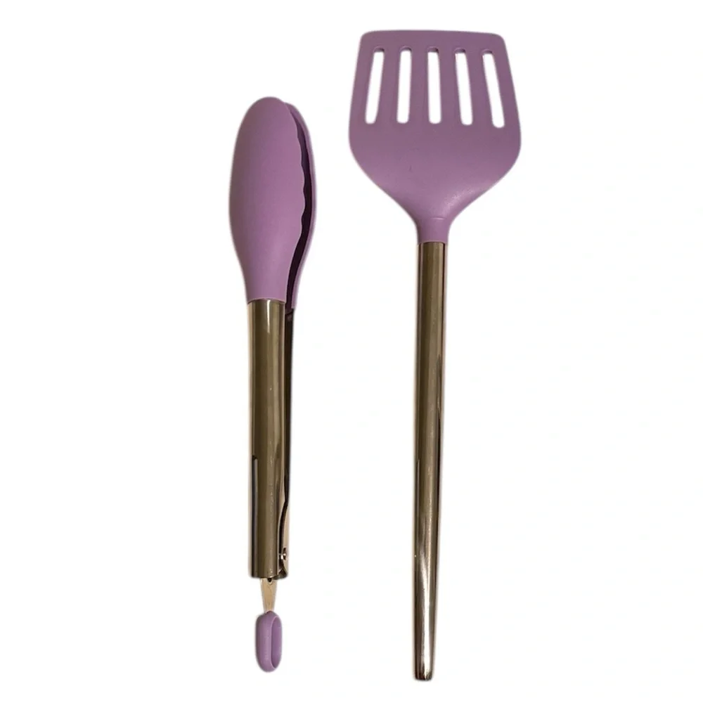 Williams Sonoma Stainless-Steel Silicone Slotted Turner + Tongs in Purple/Lilac